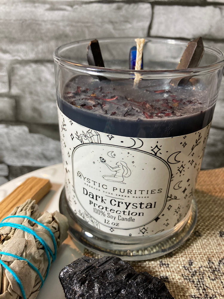 
            
                Load image into Gallery viewer, Dark Crystal Protection | 12oz Glass Soy Candle
            
        